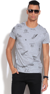 

United Colors of Benetton Printed Men's Round Neck Grey T-Shirt, 501