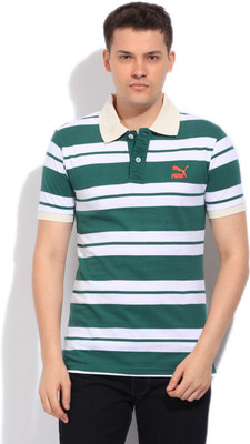 

Puma Striped Men's Polo Neck Green, White T-Shirt, Posy green;white_whisper white