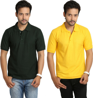 

Weardo Solid Men's Polo Neck Yellow, Dark Green T-Shirt(Pack of 2), Bottle green;yellow