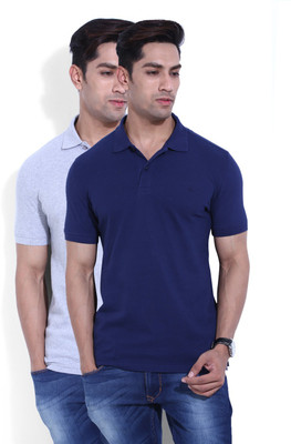 

United Colors of Benetton. Solid Men's Polo Neck Grey, Dark Blue T-Shirt(Pack of 2, 904