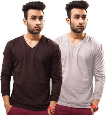 

Unisopent Designs Solid Men's V-neck Brown, Grey T-Shirt(Pack of 2