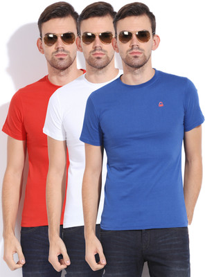 

United Colors of Benetton. Solid Men's Round Neck White T-Shirt(Pack of 3, 902