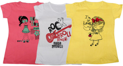 

IndiWeaves Girls Printed T Shirt(Multicolor, Pink & white & yellow