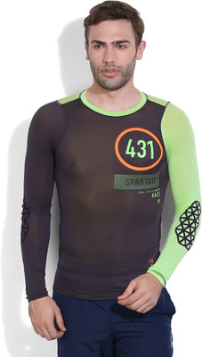 

REEBOK Printed Men's Round Neck Black, Grey, Green T-Shirt, Coal