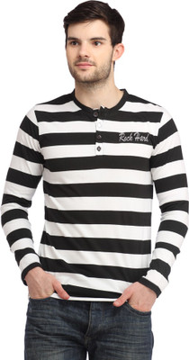 

Rockhard Striped Men's Henley White, Black T-Shirt, Multicolor