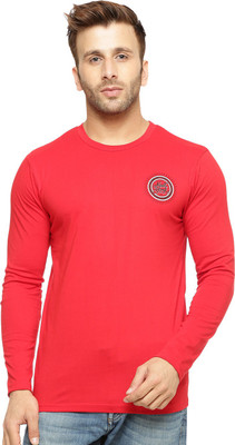 Gritstones Printed, Solid Men Round Neck Red T-Shirt