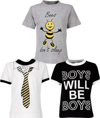 

Gkidz Boys Printed T Shirt(Multicolor, Pack of 3, Black