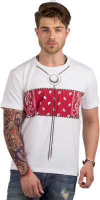 

HotTribes Printed Men's Round Neck White T-Shirt
