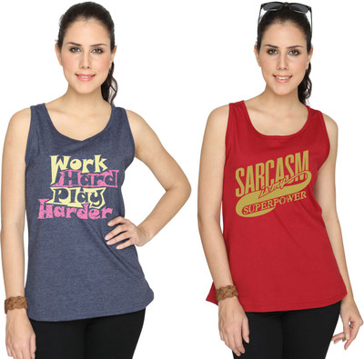 

SayItLoud Printed Women' Round Neck Blue, Maroon T-Shirt(Pack of 2, Blue;maroon;melange