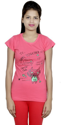 

IndiWeaves Girls Printed Cotton T Shirt(Pink, Pack of 1)