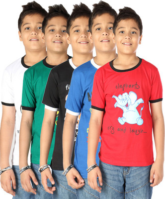 

Gkidz Boys Printed Cotton T Shirt(Multicolor, Pack of 5, White