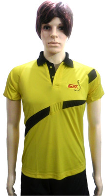 

GKI Solid Men's Polo Neck Yellow, Black T-Shirt, Black;lemon yellow