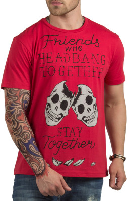 

HotTribes Printed Men' Round Neck Red T-Shirt, Cherry red
