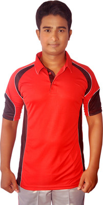 

Dyed Colors Striped Men's Polo Neck Red T-Shirt