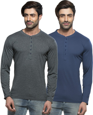 

Alan Jones Solid Men's Henley Dark Blue, Grey T-Shirt(Pack of 2, Dark grey;navy