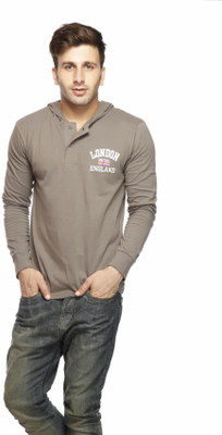 

Gritstones Solid Men's Hooded Beige T-Shirt