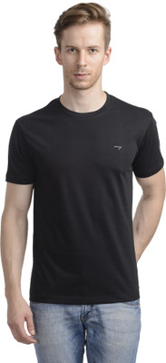 

WRIG Solid Men's Round Neck Black T-Shirt