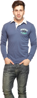 

Gritstones Printed Men's Polo Neck Blue T-Shirt, New blue
