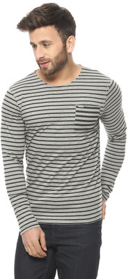 

Gritstones Printed Men's Round Neck Grey T-Shirt, Grey melange
