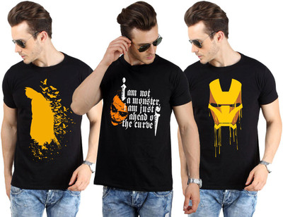 

SayItLoud Graphic Print Men's Round Neck Black T-Shirt(Pack of 3