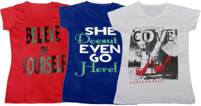 

IndiWeaves Girls Printed T Shirt(Multicolor, Red & blue & white
