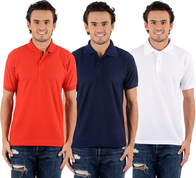 

Blaze Solid Men's Polo Neck Multicolor T-Shirt(Pack of 3, Dark blue;red;white