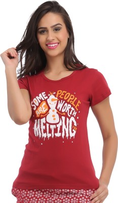 Clovia Graphic Print Women Round Neck Red T-Shirt