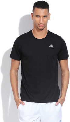 

ADIDAS Solid Men's Round Neck Black T-Shirt, Black;white