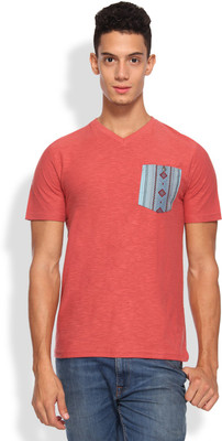 

Arise Solid Men's V-neck Red T-Shirt, Faded red