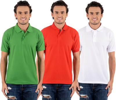 

Blaze Solid Men's Polo Neck Multicolor T-Shirt(Pack of 3, Light green;red;white