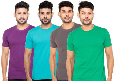 

FLEXIMAA Solid Men' Round Neck Purple, Green, Grey, Green T-Shirt(Pack of 4, Green;grey;purple