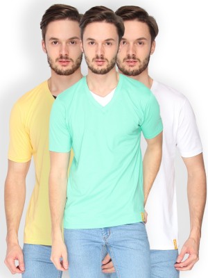 

Campus Sutra Solid Men V-neck White, Yellow, Light Green T-Shirt(Pack of 3, Sea green;white;yellow