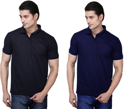 

Ilbies Solid Men' Polo Neck Multicolor T-Shirt(Pack of 2, Black - dark blue
