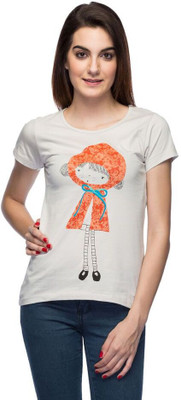 

Noi Printed Women's Round Neck Grey T-Shirt, Grey1