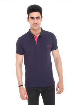 

Colors & Blends Solid Men's Polo Neck Blue T-Shirt, Navy