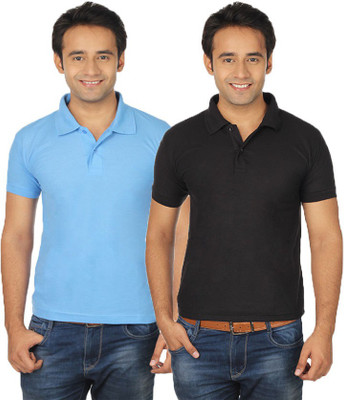 

Quetzal Solid Men's Polo Neck Black, Blue T-Shirt(Pack of 2, Black;sky blue