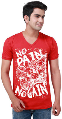 

Inkovy Graphic Print Men's V-neck Red T-Shirt