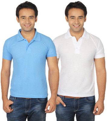 

Quetzal Solid Men's Polo Neck Blue, White T-Shirt(Pack of 2, Sky blue;white