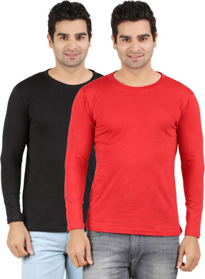 

Ap'pulse Solid Men' Round Neck Black, Red T-Shirt(Pack of 2