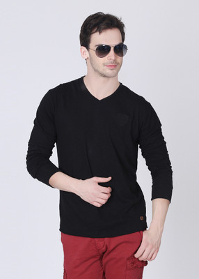 

Being Human Clothing Solid Men' V-neck Black T-Shirt
