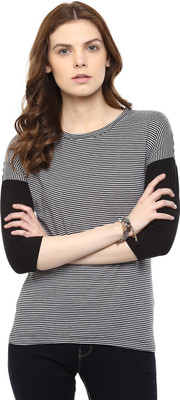 

Hypernation Striped Women' Round Neck Black, White T-Shirt