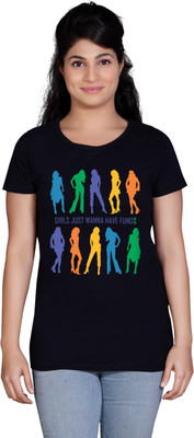 

Tantra Graphic Print Women's Round Neck Black T-Shirt