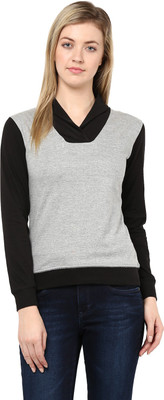 

Hypernation Solid Women's Draped Neck Grey, Black T-Shirt, Black;grey
