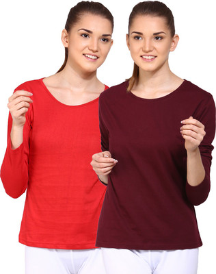 

Ap'pulse Solid Women's Round Neck Red, Brown T-Shirt(Pack of 2), _red_mron