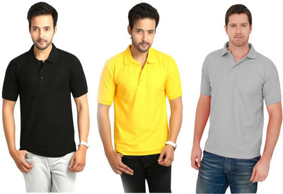 

Keepsake Solid Men's Polo Neck Multicolor T-Shirt(Pack of 3, J black