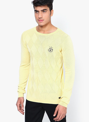 

Jack & Jones Self Design Men's Round Neck Yellow T-Shirt, Mellow yellow