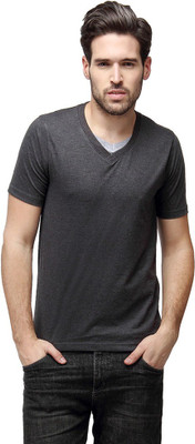 

Campus Sutra Solid Men V-neck Grey T-Shirt, Charcoal