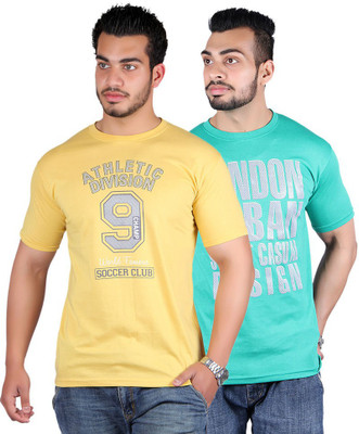 

Shineway Graphic Print Men's Round Neck Multicolor T-Shirt(Pack of 2, Gold;green
