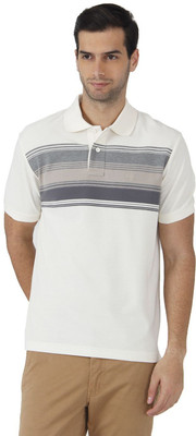 

Fahrenheit Striped Men's Polo Neck White T-Shirt, Glow/ash grey