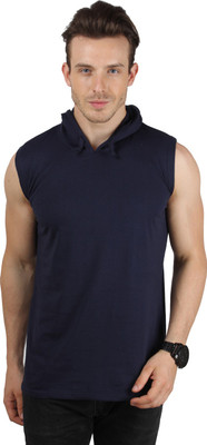 

SayItLoud Solid Men's Hooded Blue T-Shirt, Navy